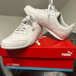 Puma White Low-Profile Leather Sneakers